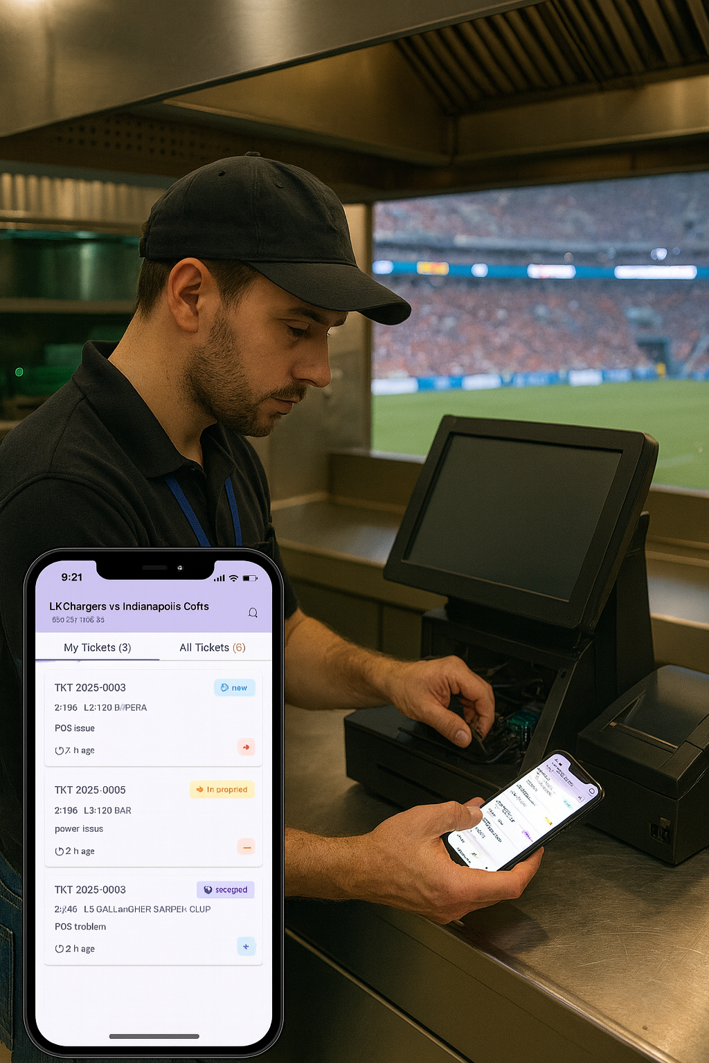 Technician managing tickets